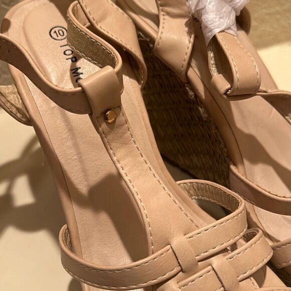 Top Moda Women's 10 Strappy Espadrille Platform Wedge Sandals Blush And Tan New - Picture 13 of 14